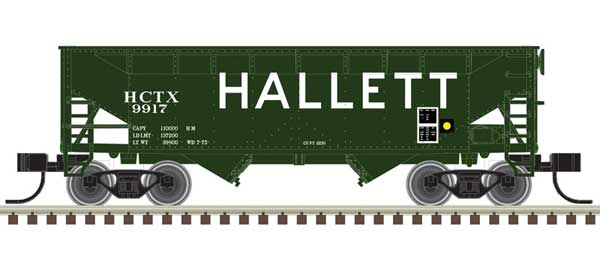 2-Bay Offset-Side Hopper with Flat Ends & Load - Ready to Run - Master(R) -- Hallett 9918 (green, white)