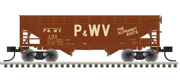 2-Bay Offset-Side Hopper with Flat Ends & Load 3-Pack - Ready to Run - Master( -- Pittsburgh & West Virginia 179, 223, 294 (Boxcar Red, tan)