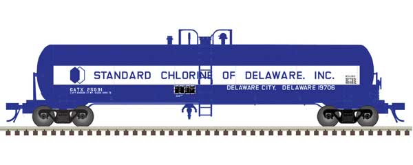 GATX 20,700-Gallon Tank Car - Ready to Run - Master(R) -- Standard Chlorine of Delaware GATX #25089 (blue, white)