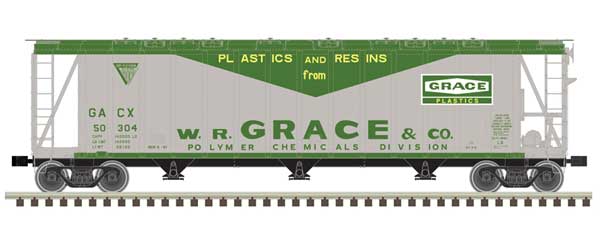 General American 3500 Dry-Flo 3-Bay Covered Hopper - Ready to Run -- WR Grace GACX #50304 (gray, green)