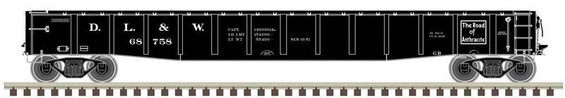ACF 70-Ton 52' Gondola - Ready to Run - Master(R) -- Delaware, Lackawanna and Western #68910 (black, white)