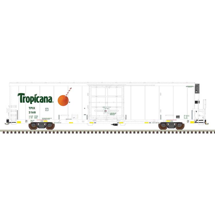 TrinityRail(R) 64' Modern Reefer - Ready to Run -- Tropicana #3199 (white, green, orange, Safety Stripes #1)