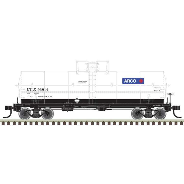 11,000-Gallon Tank Car w/Platform - Ready to Run - Master(R) -- Arco UTLX #96811 (white, blue, red)