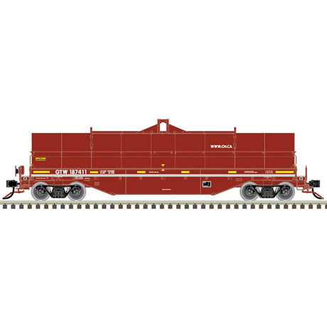 42' Coil Steel Car with Fishbelly Side Sill - Ready to Run - Master(R) -- Grand Trunk Western #187441 (Boxcar Red, white, yellow)