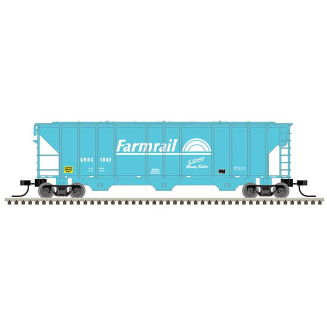 PS-2 4427 3-Bay Covered Hopper - Ready to Run - Master(R) -- Farmrail GNBC #1002 (teal, white)