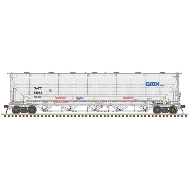 Trinity 5660 PD Covered Hopper - Ready to Run -- GATX GACX #55959 (gray, black, blue GATX Logo, yellow conspicuity stripes)