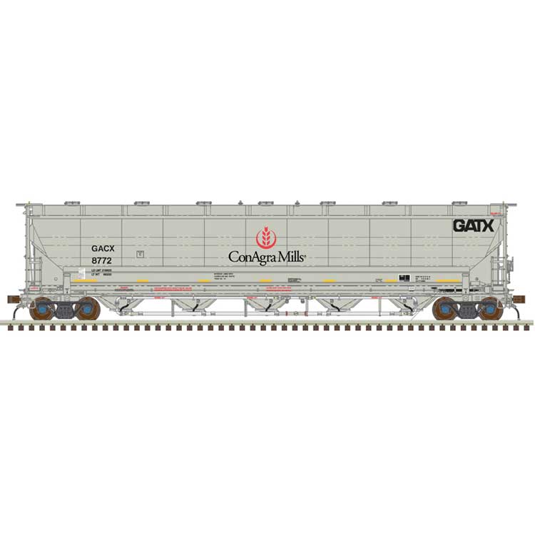 Trinity 5660 PD Covered Hopper - Ready to Run -- ConAgra Mills GACX #8791 (gray, black, red logo, yellow conspicuity stripes)