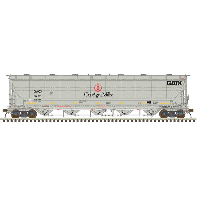 Trinity 5660 PD Covered Hopper - Ready to Run -- ConAgra Mills GACX #8791 (gray, black, red logo, yellow conspicuity stripes)