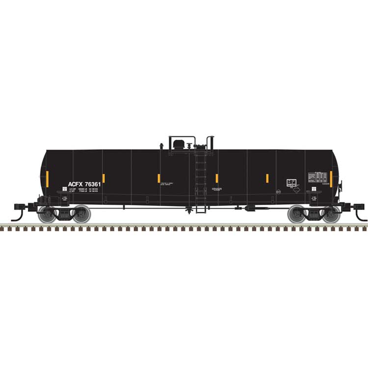 ACF 23,500-Gallon Tank Car - Ready to Run - Master(R) -- ACFX #76351 (black, reporting marks only, yellow conspicuity marks)