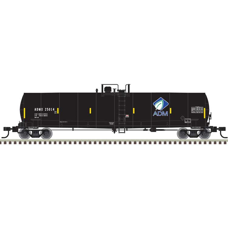 ACF 23,500-Gallon Tank Car - Ready to Run - Master(R) -- Archer-Daniels-Midland ADMX #25014 (black, Leaf Logo, yellow conspicuity mar