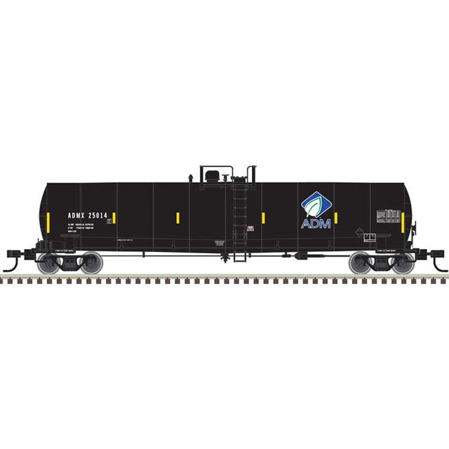 ACF 23,500-Gallon Tank Car - Ready to Run - Master(R) -- Archer-Daniels-Midland ADMX #25014 (black, Leaf Logo, yellow conspicuity mar
