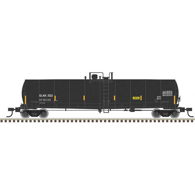 ACF 23,500-Gallon Tank Car - Ready to Run - Master(R) -- GLNX #2522 (black, reporting marks only, yellow conspicuity marks)