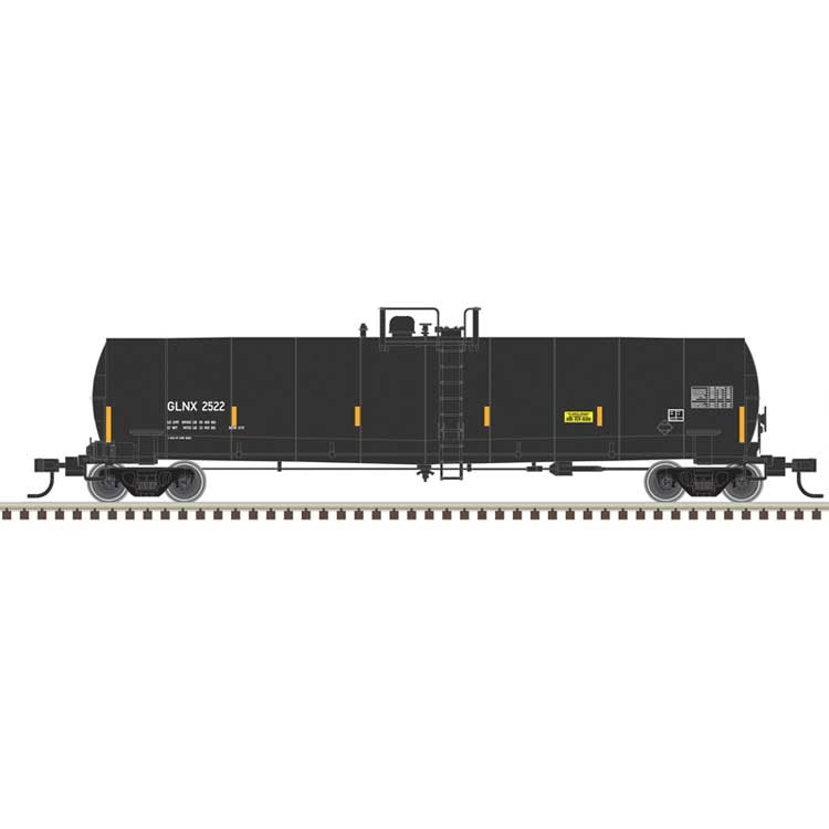 ACF 23,500-Gallon Tank Car - Ready to Run - Master(R) -- GLNX #2530 (black, reporting marks only, yellow conspicuity marks)