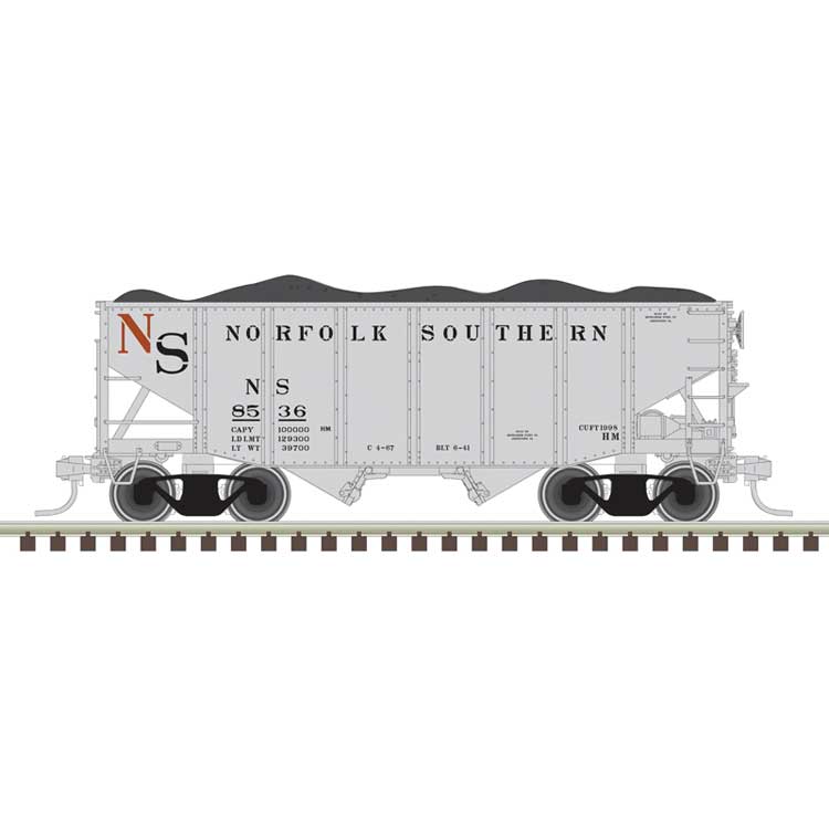 55-Ton Fishbelly Hopper with Load 3-Pack - Ready to Run -- Original Norfolk Southern #8510, 8524, 8544 (gray, black, red)