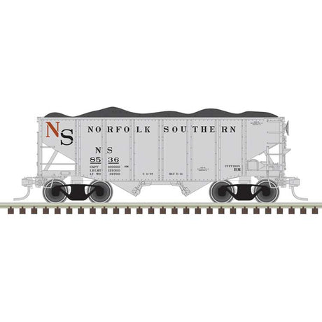 55-Ton Fishbelly Hopper with Load 3-Pack - Ready to Run -- Original Norfolk Southern #8510, 8524, 8544 (gray, black, red)