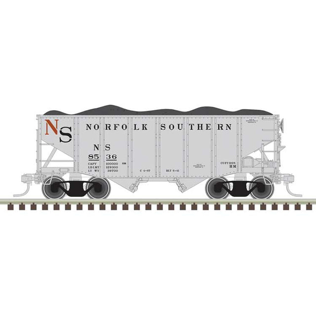 55-Ton Fishbelly Hopper with Load 3-Pack - Ready to Run -- Original Norfolk Southern #8510, 8524, 8544 (gray, black, red)