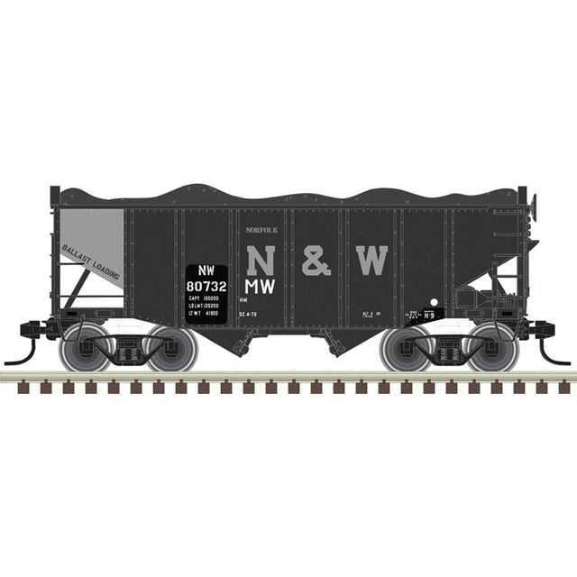 55-Ton Fishbelly Hopper with Load - Ready to Run -- Norfolk & Western #80725 (MOW, black, white)
