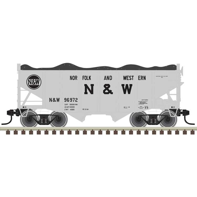 55-Ton Fishbelly Hopper with Load - Ready to Run -- Norfolk & Western #96972 (gray, black)