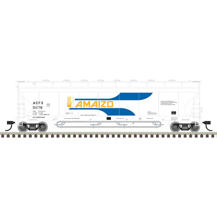 ACF 4-Bay Center Flow(R) Pressureaide(R) Covered Hopper - Ready to Run - Maste -- Amaizo ACFX #51178 (white, blue, gold)