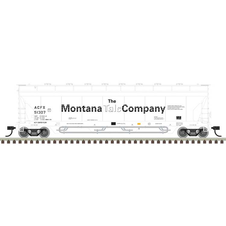 ACF 4-Bay Center Flow(R) Pressureaide(R) Covered Hopper - Ready to Run - Maste -- Montana Talc Company ACFX #51307 (white, black)