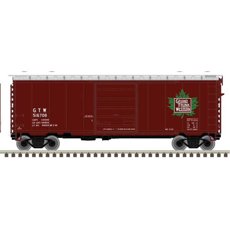 P-S PS-1 40' Boxcar w/8' Door - Ready to Run - Master -- Grand Trunk Western #516708 (Boxcar Red, silver, green, Leaf Logo)
