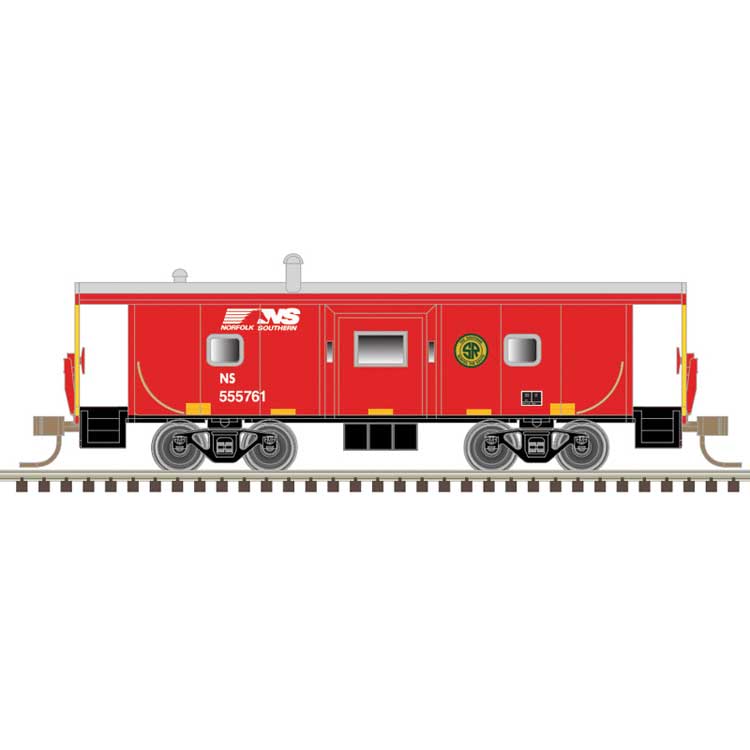 International Steel Bay Window Caboose - Ready to Run - Master(R) -- Norfolk Southern #555761 (red, silver, black, SOU Logo, yellow conspicuity m