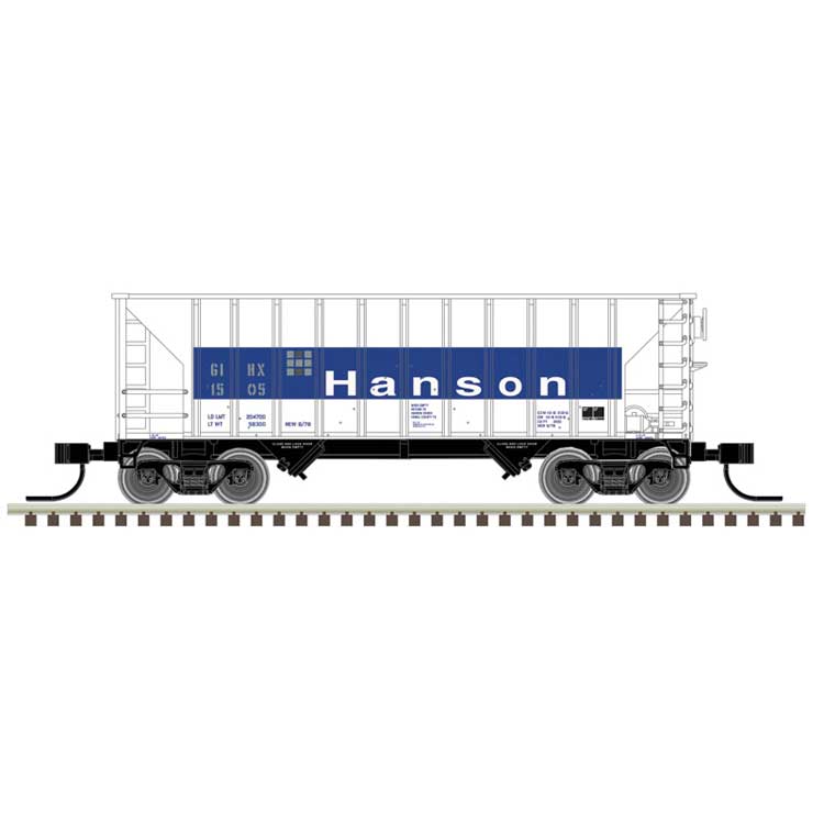 Greenville 100-Ton 2-Bay Hopper - Ready to Run - Master(R) -- Hanson GIHX #1542 (white, blue, gray)