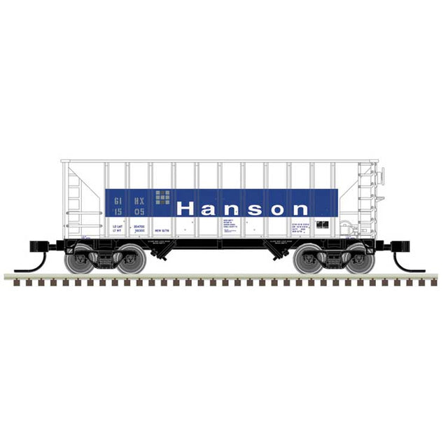 Greenville 100-Ton 2-Bay Hopper - Ready to Run - Master(R) -- Hanson GIHX #1542 (white, blue, gray)