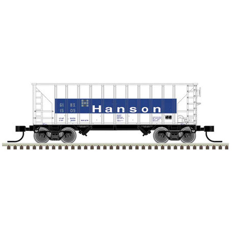 Greenville 100-Ton 2-Bay Hopper - Ready to Run - Master(R) -- Hanson GIHX #1566 (white, blue, gray)
