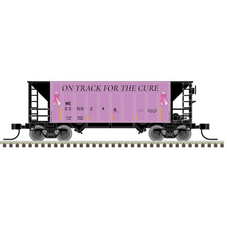 Greenville 100-Ton 2-Bay Hopper - Ready to Run - Master(R) -- Wheeling and Lake Erie #230024 (pink, black, On Track For The Cure Slogan)
