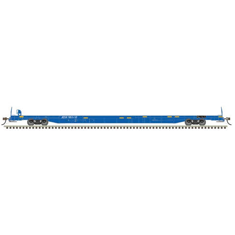 ACF 89' F89-J Flatcar w/Deck Risers - Ready to Run -- James E. Strates JESX #61 (blue, yellow conspicuity marks)