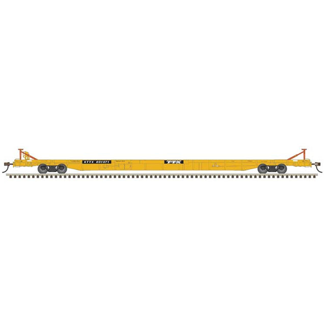 ACF 89' F89-J Flatcar w/End Hitches- Ready to Run -- TTX KTTX #601155 (yellow, black, Large Logo)