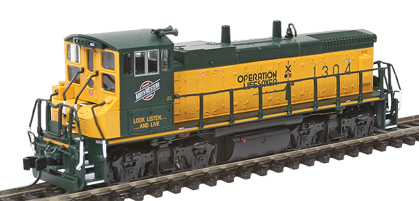 EMD MP15DC Square Air Filter w/DCC -- Chicago & North Western #1304 (Operation Lifesaver, Traditional yellow,green