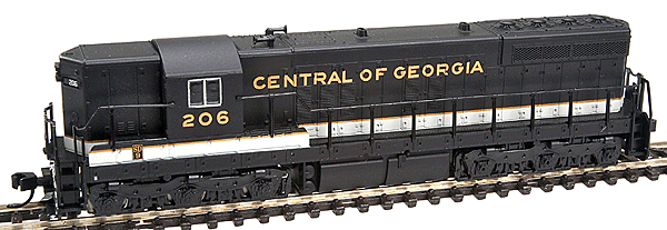 EMD SD9 No Dynamic Brakes - Standard DC -- Central of Georgia #206 (Nondynamic; black, gold, imitation aluminum)