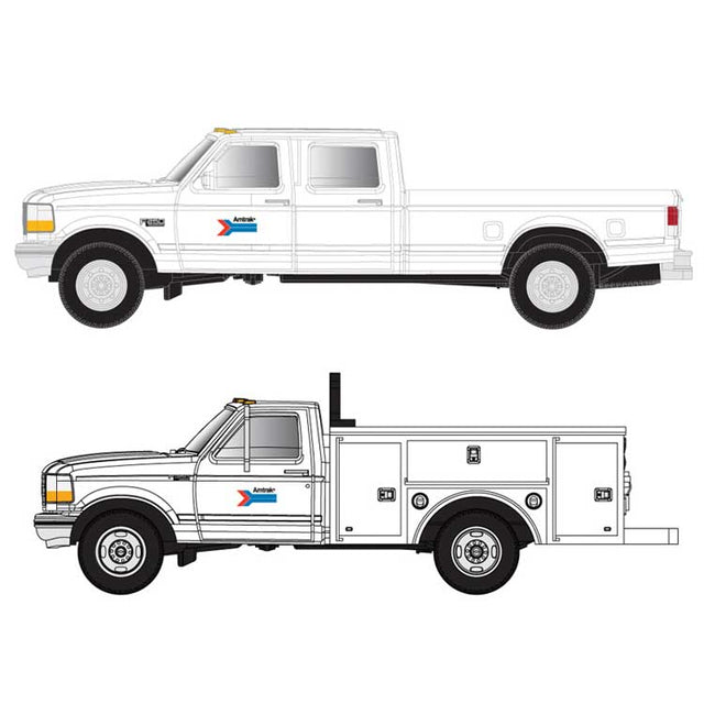 1990s Ford(R) F-250 - F-350 Standard Cab Pickup Set - Assembled1990s -- Amtrak (Phase I; white, blue, red; Arrown Logo)