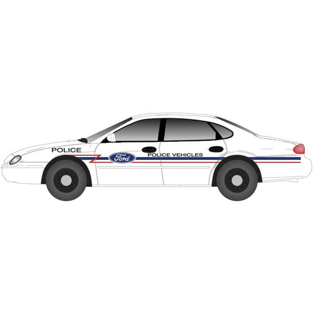 1996 Ford Taurus 4-Door Sedan 2-Pack - Assembled -- Ford Police Demonstrator (white, red, blue)