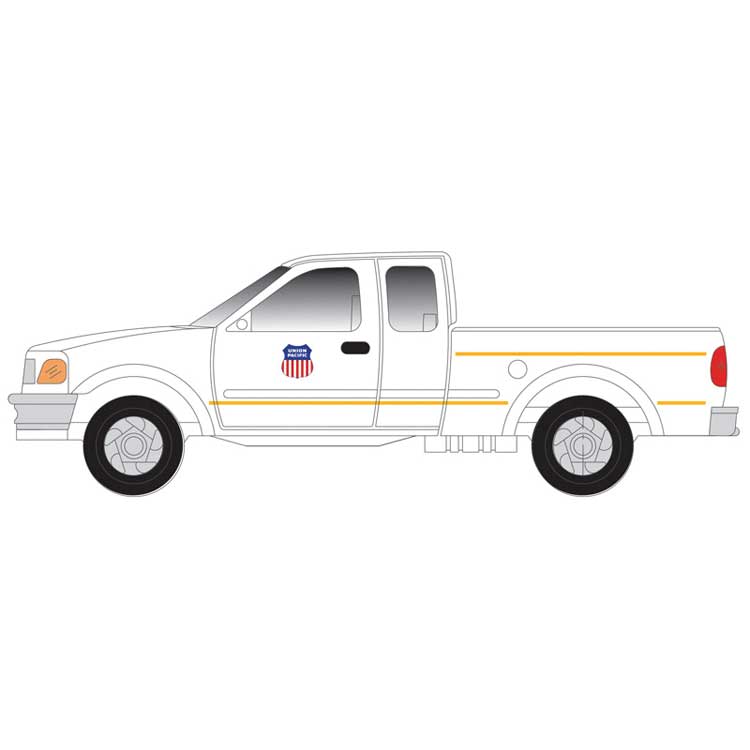 1997 Ford F-150 Pickup Truck 2-Pack - Standard Sides - Assembled -- Union Pacific (MOW, white, yellow)