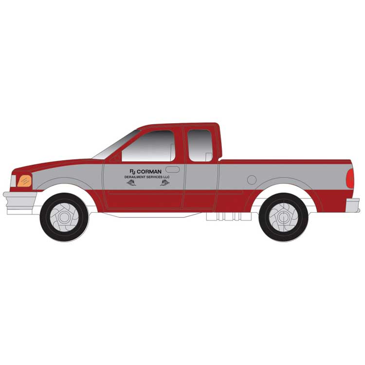 1997 Ford F-150 Pickup Truck 2-Pack - Standard Sides - Assembled -- RJ Corman (MOW, red, silver)