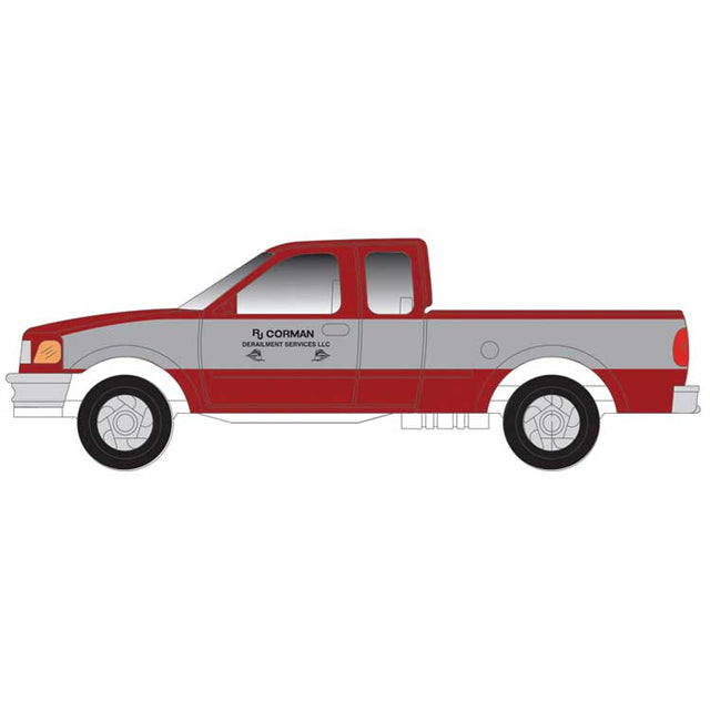 1997 Ford F-150 Pickup Truck 2-Pack - Standard Sides - Assembled -- RJ Corman (MOW, red, silver)