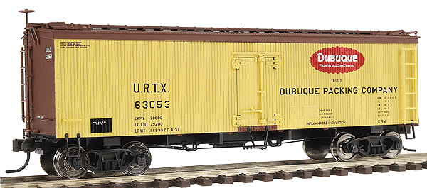 36' Wood Reefer - Assembled -- Dubuque Packing #63053 (yellow, brown, red, black, white)