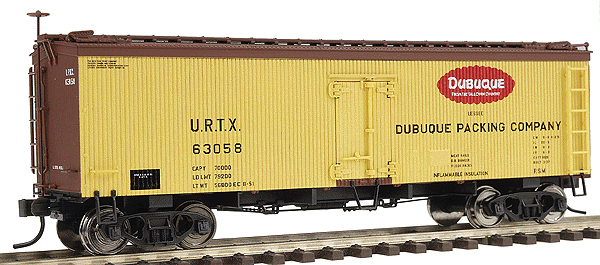 36' Wood Reefer - Assembled -- Dubuque Packing #63058 (yellow, brown, red, black, white)