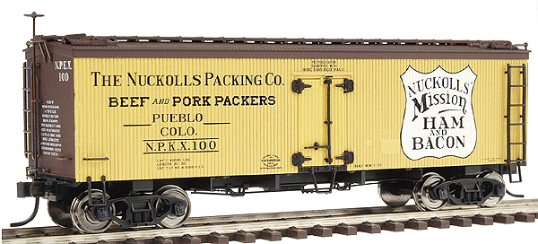 36' Wood Reefer - Assembled -- Nuckoll Packing Company #100 (yellow, brown, black)