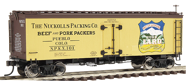 36' Wood Reefer - Assembled -- Nuckoll Packing Company #101 (yellow, brown, black)