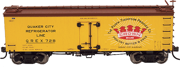 36' Wood Reefer - Assembled -- Quaker City #728 (yellow, brown, red, black)