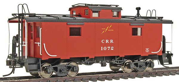 International Car Co. NE-6 Caboose, Ready-to-Run -- Clinchfield #1072 (red, white, yellow) NH Style (Windows Closer To Cupola)