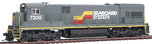 Diesel GE U30C Phase III Powered - No Decoder -- Seaboard System #7205 (gray, red, yellow)