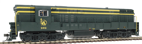 Master Series Silver Diesel F-M H24-66 Train Master; Powered, Standard -- Central of New Jersey #2413 Phase 2 (green, yellow stripes)