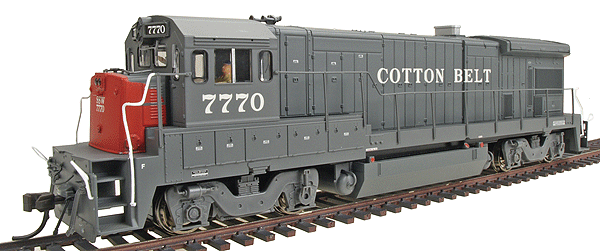Master Series Silver Diesel B30-7 Powered, DCC Ready (No Decoder or Sound) -- Cotton Belt #7770 (scarlet, gray); Phase II Low Nose FB-2 Trucks