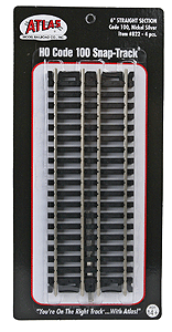 Straight Snap-Track(R) Nickel-Silver Rail -- 6"  15.2cm (Black Ties) pkg(4)