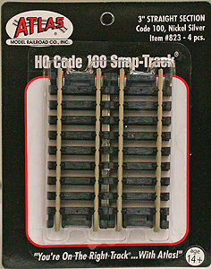 Straight Snap-Track(R) Nickel-Silver Rail -- 3"  7.6cm (Black Ties) pkg(4)